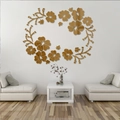 Macro detail of hibiscus flower acrylic mirror wall stickers on a modern living room wall - Brown