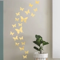 Stickers muraux papillons dorés en acrylique avec effet miroir 3D pour la maison - Doré