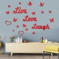 Adesivi murali 3D a specchio rossi con scritte Live Love Laugh e decori farfalle - Rosso (XN122 Rosso)