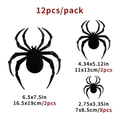 Set of 12 black 3D spider wall stickers in three sizes for Halloween decor - 12 Spiders