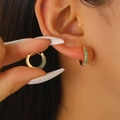 Luxury gold-plated huggie earrings with double rows of sparkling green cubic zirconia - Green Zirconia Pave Hoop (S479)
