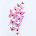 Lot de 12 stickers muraux papillons 3D roses et mauves pour décoration murale créative - Aimant et Colle / Rose