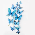 Lot de 12 papillons muraux 3D bleus de différentes tailles et motifs d'ailes - Aimant et Colle / Bleu