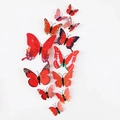 Lot de 12 papillons 3D rouges aux motifs réalistes pour décoration murale créative - Aimant et Colle / Rouge