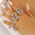 Gouden 2026 ringen set met fonkelende kristallen voor een stijlvol oud en nieuw - 2026 Nummer 4-Delige Ring Set (A-201)