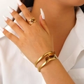 Detail of 18k gold plated stainless steel open bangle and ring set with tiger eye stones - Tiger Eye Bangle and Ring Set (05)