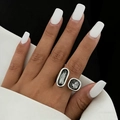 Anello moderno color argento a doppia pietra con cristalli grigi quadrati e ovali - Anello Aperto con Doppia Pietra (S121) / Argento