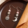 Orecchini pendenti vintage sole e luna con ciondoli a stella e perline rosa argento - Gancio per Orecchio Bohémien Sole Luna Stella (1707)