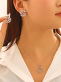 Silver bridal jewelry set featuring olive leaf zircon necklace and matching earrings - Silver Leaf Necklace and Earrings Set