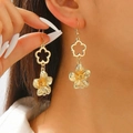 Elegant gold double-layered flower drop earrings with a brushed metallic finish - Double Layer Flower Earrings (7885) / KC Gold