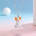 Cute 3D flocked resin dog pendant necklace with a silver chain and fuzzy texture - Cute Corgi Dog (03 White K S519)