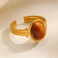 Vintage 18k gold plated stainless steel open ring with oval brown goldstone - Oval Goldstone Striped Open Ring (4392)