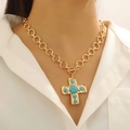Collana dorata vintage con ciondolo a croce in turchese per uno stile raffinato - Croce Stile Turchese Martellata (X360)