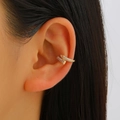 Fashionable gold-plated ear cuff with white cubic zirconia pavé for non-pierced ears - Full Zircon Ear Cuff Style (8552) / Gold