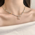 Silver balloon dog pendant necklace with vibrant multicolor beads for a playful look - Silver Balloon Dog Multicolor Bead Chain (06 Bright Silver 6783)