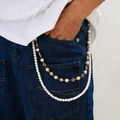 Double-layered pearl waist chain with golden cross pendants and colorful gemstones - 01 Kc Gold A-539
