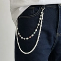 Vintage layered waist chain with pearls, colorful charms, and silver cross pendants - Silver Style A-540