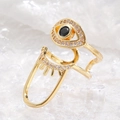Macro shot of gold-plated Evil Eye nail ring with black zircon and micro-pave crystals - Double Layer Evil Eye (4929) / KC Gold