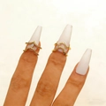 Gold-plated V-shaped midi rings with sparkling teardrop zircon and pavé detailing - V-Shape Nail Ring / 2-Piece Set / Gold