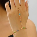 Golden boho slave bracelet with vibrant colorful faceted gemstones on a delicate chain - 66 Kc Gold 5258