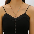 Collier en Y doré orné de pierres précieuses rondes multicolores au design élégant - Collier en Y Diamant Rond Multicolore Or (9286)