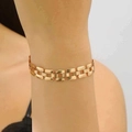 Polished gold curb chain bracelet for women featuring wide flat rectangular links - KC Gold Watchband Bracelet (5971)