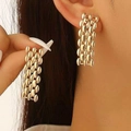 Fashionable long rectangular mesh earrings in polished gold finish for women - KC Gold Mesh Earrings (12456)
