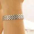 Three-layer silver bean-link chain bracelet with a highly polished interlocking design - Silver Tone Triple Row Bracelet (3878)