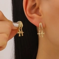 Goldene Doppelring-Ohrringe mit Kreuzanhänger und glitzerndem Zirkonia-Besatz für Damen - Doppelkreuz Anhänger Ohrring (G-293)