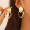 Elegant gold-tone circular brushed stud earrings with hollow heart charms for women - Brushed Circle Hollow Heart Earrings (K-877)
