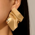 Elegant gold earrings with irregular folded texture and polished finish for women - Wavy Folded Geometric Earrings (K-1566)