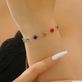 Bracelet en pierres colorées avec chaîne en alliage doré et fermoir mousqueton - Bracelet Fin Diamant Rond Multicolore Or (6504)