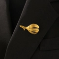 Elegant gold metallic plant-shaped brooch on black suit lapel for formal wear - Plant Bud Style (7701)