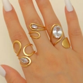 Three-piece gold-plated open ring set with irregular lines and zircon stones - Design Rings Set of 3 Combination 21