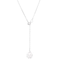 Silver Y-necklace featuring a crystal-encrusted Shamballa bead and adjustable slider chain - Y Shaped Adjustable Rhinestone Sphere Style / 10 Silver Tone