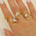 Three-piece set of golden irregular zircon rings with geometric hollow design - Design Rings Set of 3 Combination 22