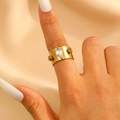 Golden wide ring with elegant 3D rose designs and marquise cut zircon gemstone - Marquise Zircon Rose Relief Wide Style (A-702)