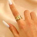 Elegant gold bow ring with sparkling cubic zirconia on a minimalist wide band - 3D Bowknot Double Zircon Wide Style (11311)