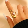 Gold marquise-cut zircon ring with irregular hollow lines and minimalist metal design - Marquise Zircon Irregular Hollow Style (7019)