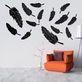 Pegatinas de pared espejo plumas negras 3D para decoración de salón y del hogar - Negro