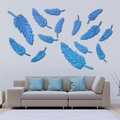 Pegatinas de pared de espejo con plumas acrílicas azul cielo y reflejo 3D decorativo - Azul