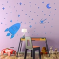 Blue spaceship and moon acrylic mirror wall stickers for kids nursery room DIY decoration - Blue