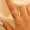Three-piece stackable gold stainless steel rings with sparkling round zircon stones - Stacked Thin Band Single Zircon 3Pcs Set (7057)