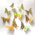 3D hollow gold butterfly wall stickers with rose patterns for wedding home decor - Model E Laser Gold
