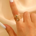 Three-layer gold wrap ring featuring double spiral motifs with sparkling cubic zirconia - Triple Wrap Open Double Round Zircon Style (8993)