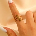 Elegant gold multi-layered ring featuring four delicate rose motifs on the fingers - Vertical Rose Flower Four-layer Thin Style (6238)