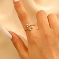 Adjustable gold butterfly ring with sparkling zircons on elegant silk background - Dual Butterfly Shape Open Zircon Style (11164)
