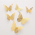 Golden 3D hollow butterfly wall stickers with intricate patterns for home decor set of 6 - Style J / Gold
