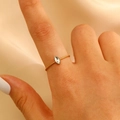 Elegant gold stainless steel ring with marquise-cut zircon and beaded texture detail - Marquise Zircon Grain Texture Thin Band Style (4335)