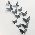 Detailed 3D hollow laser-cut butterfly wall stickers in black and grey for home decor - Pure Black